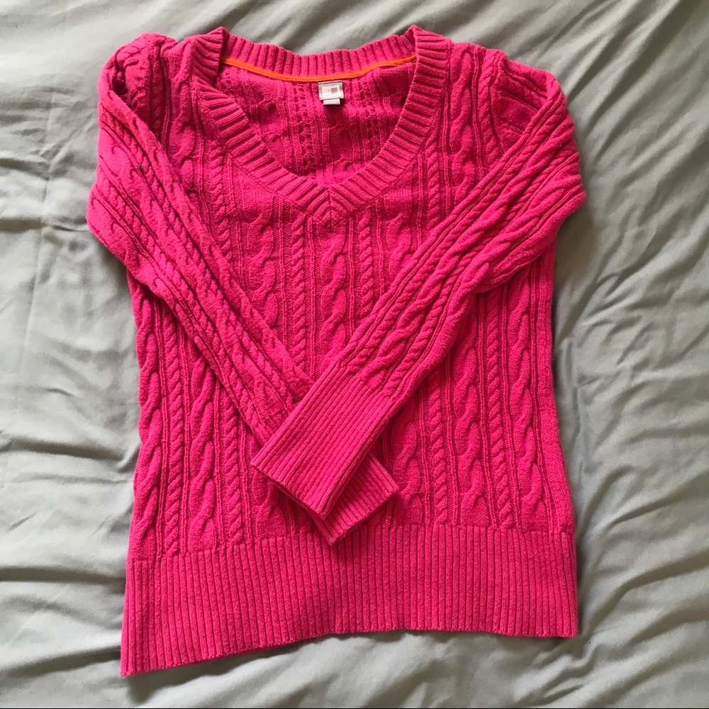 Jcpenny pink v-neck cable knit sweater